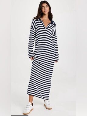 525 Striped Navy and White Polo Maxi Sweater Dress